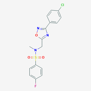 molecular formula C16H13ClFN3O3S B360273 N-[[3-(4-chlorophenyl)-1,2,4-oxadiazol-5-yl]methyl]-4-fluoro-N-methylbenzenesulfonamide CAS No. 891404-96-9