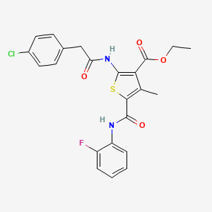 molecular formula C23H20ClFN2O4S B3603987 Ethyl 2-[2-(4-chlorophenyl)acetamido]-5-[(2-fluorophenyl)carbamoyl]-4-methylthiophene-3-carboxylate 