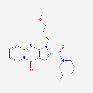 molecular formula C23H30N4O3 B360404 5-(3,5-dimethylpiperidine-1-carbonyl)-6-(3-methoxypropyl)-10-methyl-1,6,8-triazatricyclo[7.4.0.0^{3,7}]trideca-3(7),4,8,10,12-pentaen-2-one CAS No. 900868-81-7
