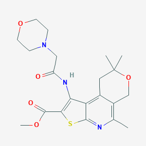 molecular formula C21H27N3O5S B360424 Methyl 8,12,12-trimethyl-3-[(2-morpholin-4-ylacetyl)amino]-11-oxa-5-thia-7-azatricyclo[7.4.0.02,6]trideca-1,3,6,8-tetraene-4-carboxylate CAS No. 903855-11-8