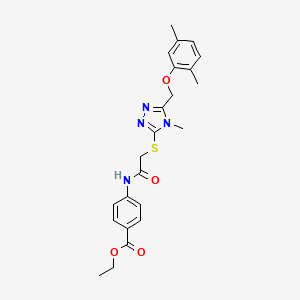 molecular formula C23H26N4O4S B3604301 ethyl 4-{[({5-[(2,5-dimethylphenoxy)methyl]-4-methyl-4H-1,2,4-triazol-3-yl}sulfanyl)acetyl]amino}benzoate 
