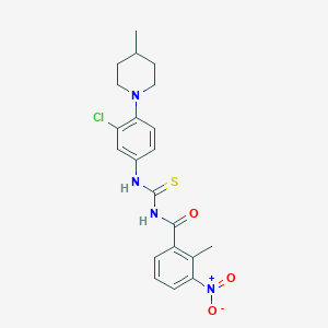molecular formula C21H23ClN4O3S B3604573 N-{[3-chloro-4-(4-methylpiperidin-1-yl)phenyl]carbamothioyl}-2-methyl-3-nitrobenzamide 