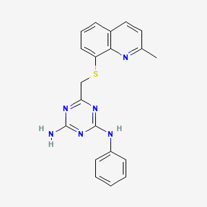 molecular formula C20H18N6S B3604633 6-[(2-methylquinolin-8-yl)sulfanylmethyl]-2-N-phenyl-1,3,5-triazine-2,4-diamine 