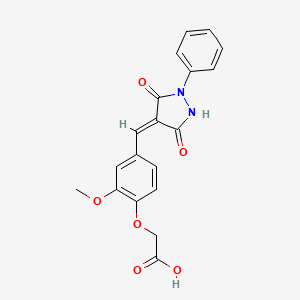 molecular formula C19H16N2O6 B3604664 2-(4-{[(4E)-3,5-DIOXO-1-PHENYLPYRAZOLIDIN-4-YLIDENE]METHYL}-2-METHOXYPHENOXY)ACETIC ACID 