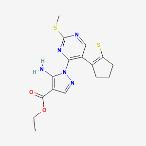 molecular formula C16H17N5O2S2 B3605151 ethyl 5-amino-1-[2-(methylthio)-6,7-dihydro-5H-cyclopenta[4,5]thieno[2,3-d]pyrimidin-4-yl]-1H-pyrazole-4-carboxylate 