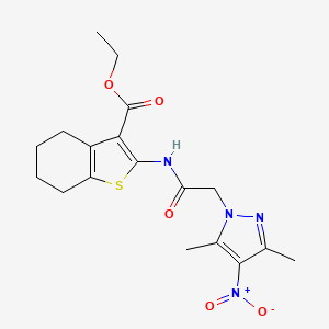 molecular formula C18H22N4O5S B3605363 ETHYL 2-{[2-(3,5-DIMETHYL-4-NITRO-1H-PYRAZOL-1-YL)ACETYL]AMINO}-4,5,6,7-TETRAHYDRO-1-BENZOTHIOPHENE-3-CARBOXYLATE 