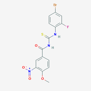 molecular formula C15H11BrFN3O4S B3605451 N-[(4-bromo-2-fluorophenyl)carbamothioyl]-4-methoxy-3-nitrobenzamide 
