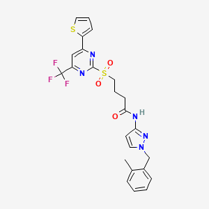 molecular formula C24H22F3N5O3S2 B3605471 N-{1-[(2-METHYLPHENYL)METHYL]-1H-PYRAZOL-3-YL}-4-{[4-(THIOPHEN-2-YL)-6-(TRIFLUOROMETHYL)PYRIMIDIN-2-YL]SULFONYL}BUTANAMIDE 