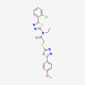molecular formula C21H18ClN5O3S2 B3605837 N-[5-(2-chlorophenyl)-1,3,4-thiadiazol-2-yl]-N-ethyl-2-[[5-(4-methoxyphenyl)-1,3,4-oxadiazol-2-yl]sulfanyl]acetamide 