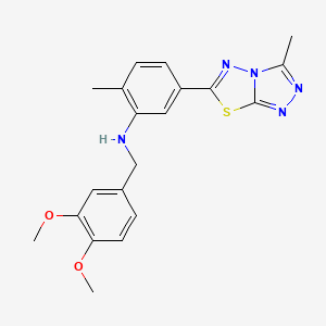 molecular formula C20H21N5O2S B3605895 N-[(3,4-DIMETHOXYPHENYL)METHYL]-2-METHYL-5-{3-METHYL-[1,2,4]TRIAZOLO[3,4-B][1,3,4]THIADIAZOL-6-YL}ANILINE 