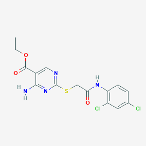 molecular formula C15H14Cl2N4O3S B3605979 ETHYL 4-AMINO-2-{[2-(2,4-DICHLOROANILINO)-2-OXOETHYL]SULFANYL}-5-PYRIMIDINECARBOXYLATE 