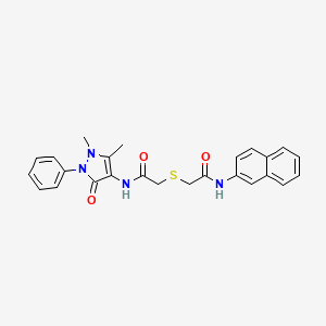 molecular formula C25H24N4O3S B3606102 N-(1,5-dimethyl-3-oxo-2-phenyl-2,3-dihydro-1H-pyrazol-4-yl)-2-({[(naphthalen-2-yl)carbamoyl]methyl}sulfanyl)acetamide 