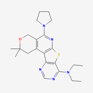 molecular formula C22H29N5OS B3606343 N,N-diethyl-4,4-dimethyl-8-pyrrolidin-1-yl-5-oxa-11-thia-9,14,16-triazatetracyclo[8.7.0.02,7.012,17]heptadeca-1(10),2(7),8,12(17),13,15-hexaen-13-amine 