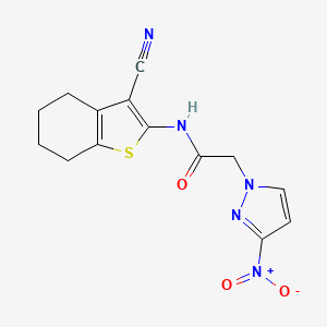 molecular formula C14H13N5O3S B3606404 N-(3-cyano-4,5,6,7-tetrahydro-1-benzothiophen-2-yl)-2-(3-nitro-1H-pyrazol-1-yl)acetamide 