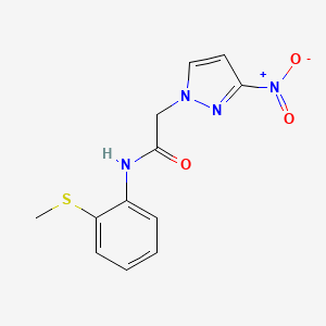 molecular formula C12H12N4O3S B3606507 N-[2-(methylsulfanyl)phenyl]-2-(3-nitro-1H-pyrazol-1-yl)acetamide 