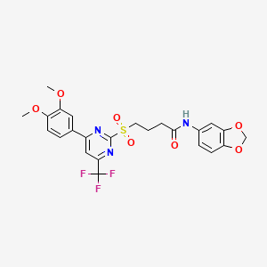 molecular formula C24H22F3N3O7S B3606543 N-(2H-1,3-BENZODIOXOL-5-YL)-4-{[4-(3,4-DIMETHOXYPHENYL)-6-(TRIFLUOROMETHYL)PYRIMIDIN-2-YL]SULFONYL}BUTANAMIDE 
