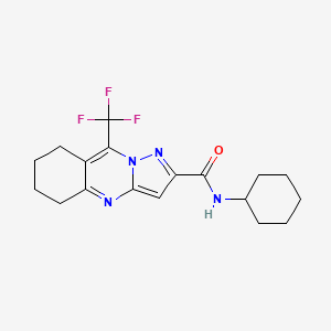 molecular formula C18H21F3N4O B3606796 N~2~-CYCLOHEXYL-9-(TRIFLUOROMETHYL)-5,6,7,8-TETRAHYDROPYRAZOLO[5,1-B]QUINAZOLINE-2-CARBOXAMIDE 