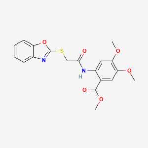 molecular formula C19H18N2O6S B3607126 Methyl 2-[[2-(1,3-benzoxazol-2-ylsulfanyl)acetyl]amino]-4,5-dimethoxybenzoate 