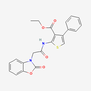 molecular formula C22H18N2O5S B3607184 ethyl 2-{[(2-oxo-1,3-benzoxazol-3(2H)-yl)acetyl]amino}-4-phenylthiophene-3-carboxylate 