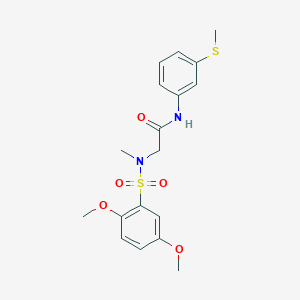 molecular formula C18H22N2O5S2 B3607258 N~2~-[(2,5-dimethoxyphenyl)sulfonyl]-N~2~-methyl-N-[3-(methylsulfanyl)phenyl]glycinamide 