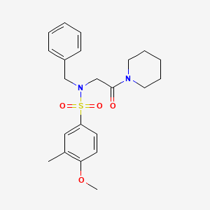 molecular formula C22H28N2O4S B3607271 N-BENZYL-4-METHOXY-3-METHYL-N-[2-OXO-2-(PIPERIDIN-1-YL)ETHYL]BENZENE-1-SULFONAMIDE 