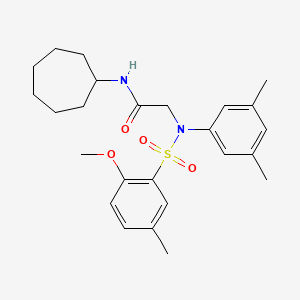 molecular formula C25H34N2O4S B3607419 N-cycloheptyl-2-(N-(2-methoxy-5-methylphenyl)sulfonyl-3,5-dimethylanilino)acetamide 