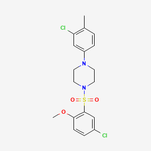 molecular formula C18H20Cl2N2O3S B3607484 1-(5-CHLORO-2-METHOXYBENZENESULFONYL)-4-(3-CHLORO-4-METHYLPHENYL)PIPERAZINE 