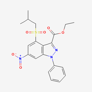 molecular formula C20H21N3O6S B3607623 ETHYL 4-(2-METHYLPROPANESULFONYL)-6-NITRO-1-PHENYL-1H-INDAZOLE-3-CARBOXYLATE 