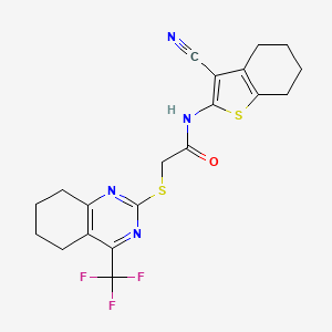 molecular formula C20H19F3N4OS2 B3608003 N-(3-cyano-4,5,6,7-tetrahydro-1-benzothiophen-2-yl)-2-[[4-(trifluoromethyl)-5,6,7,8-tetrahydroquinazolin-2-yl]sulfanyl]acetamide 