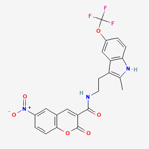 molecular formula C22H16F3N3O6 B3608011 N-{2-[2-methyl-5-(trifluoromethoxy)-1H-indol-3-yl]ethyl}-6-nitro-2-oxo-2H-chromene-3-carboxamide 