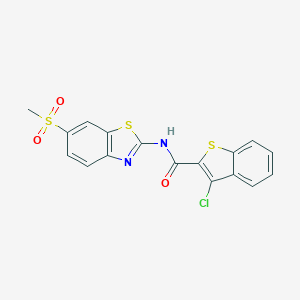 molecular formula C17H11ClN2O3S3 B360827 3-chloro-N-(6-methylsulfonyl-1,3-benzothiazol-2-yl)-1-benzothiophene-2-carboxamide CAS No. 352686-31-8