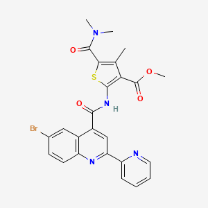 molecular formula C25H21BrN4O4S B3608300 methyl 2-({[6-bromo-2-(2-pyridinyl)-4-quinolinyl]carbonyl}amino)-5-[(dimethylamino)carbonyl]-4-methyl-3-thiophenecarboxylate 