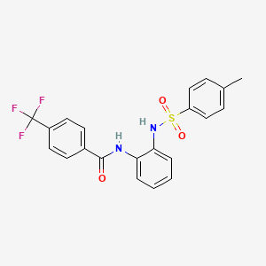 molecular formula C21H17F3N2O3S B3608563 N-[2-(4-METHYLBENZENESULFONAMIDO)PHENYL]-4-(TRIFLUOROMETHYL)BENZAMIDE 