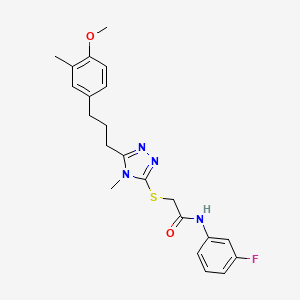 molecular formula C22H25FN4O2S B3608985 N-(3-fluorophenyl)-2-({5-[3-(4-methoxy-3-methylphenyl)propyl]-4-methyl-4H-1,2,4-triazol-3-yl}sulfanyl)acetamide 