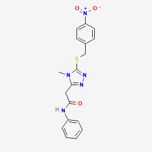 molecular formula C18H17N5O3S B3609242 2-[4-methyl-5-[(4-nitrophenyl)methylsulfanyl]-1,2,4-triazol-3-yl]-N-phenylacetamide 