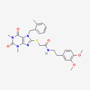 molecular formula C27H31N5O5S B3609399 N-[2-(3,4-DIMETHOXYPHENYL)ETHYL]-2-({1,3-DIMETHYL-7-[(2-METHYLPHENYL)METHYL]-2,6-DIOXO-2,3,6,7-TETRAHYDRO-1H-PURIN-8-YL}SULFANYL)ACETAMIDE 
