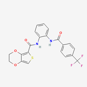 molecular formula C21H15F3N2O4S B3609684 N-(2-{[4-(trifluoromethyl)benzoyl]amino}phenyl)-2,3-dihydrothieno[3,4-b][1,4]dioxine-5-carboxamide 