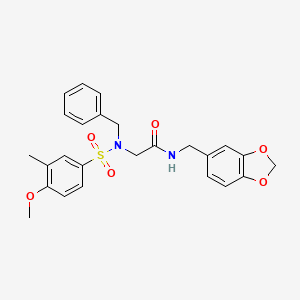molecular formula C25H26N2O6S B3609805 N-[(2H-1,3-BENZODIOXOL-5-YL)METHYL]-2-(N-BENZYL4-METHOXY-3-METHYLBENZENESULFONAMIDO)ACETAMIDE 