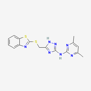 molecular formula C16H15N7S2 B3610015 N-{5-[(1,3-benzothiazol-2-ylsulfanyl)methyl]-1H-1,2,4-triazol-3-yl}-4,6-dimethylpyrimidin-2-amine 