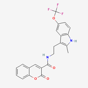 molecular formula C22H17F3N2O4 B3610103 N-{2-[2-methyl-5-(trifluoromethoxy)-1H-indol-3-yl]ethyl}-2-oxo-2H-chromene-3-carboxamide 
