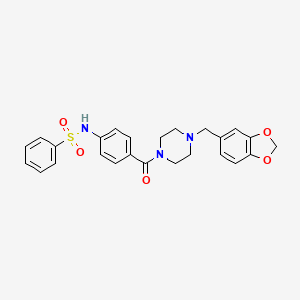molecular formula C25H25N3O5S B3610532 N-(4-{[4-(1,3-benzodioxol-5-ylmethyl)-1-piperazinyl]carbonyl}phenyl)benzenesulfonamide 
