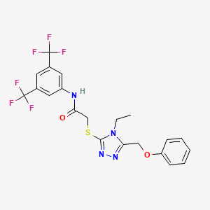 molecular formula C21H18F6N4O2S B3610599 N-[3,5-bis(trifluoromethyl)phenyl]-2-[[4-ethyl-5-(phenoxymethyl)-1,2,4-triazol-3-yl]sulfanyl]acetamide 