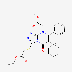 molecular formula C26H30N4O5S B3611115 ethyl {[12-(2-ethoxy-2-oxoethyl)-7-oxo-7,12-dihydro-5H-spiro[benzo[h][1,2,4]triazolo[3,4-b]quinazoline-6,1'-cyclohexan]-9-yl]thio}acetate 