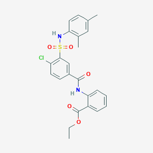 molecular formula C24H23ClN2O5S B3611439 ethyl 2-[(4-chloro-3-{[(2,4-dimethylphenyl)amino]sulfonyl}benzoyl)amino]benzoate 