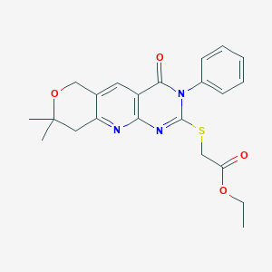ethyl [(8,8-dimethyl-4-oxo-3-phenyl-3,6,8,9-tetrahydro-4H-pyrano[3',4':5,6]pyrido[2,3-d]pyrimidin-2-yl)sulfanyl]acetate