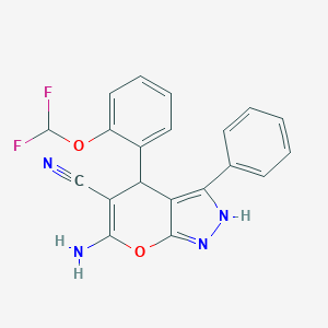 molecular formula C20H14F2N4O2 B361254 6-Amino-4-{2-[(difluoromethyl)oxy]phenyl}-3-phenyl-2,4-dihydropyrano[2,3-c]pyrazole-5-carbonitrile CAS No. 371143-89-4