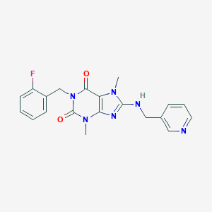 molecular formula C20H19FN6O2 B361267 1-[(2-Fluorophenyl)methyl]-3,7-dimethyl-8-(pyridin-3-ylmethylamino)purine-2,6-dione CAS No. 327099-04-7