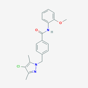 molecular formula C20H20ClN3O2 B361354 4-[(4-chloro-3,5-dimethyl-1H-pyrazol-1-yl)methyl]-N-(2-methoxyphenyl)benzamide CAS No. 489451-15-2