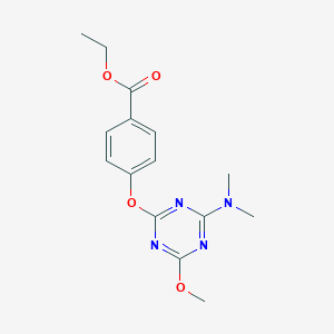 molecular formula C15H18N4O4 B361361 Ethyl 4-{[4-(dimethylamino)-6-methoxy-1,3,5-triazin-2-yl]oxy}benzoate CAS No. 354550-58-6