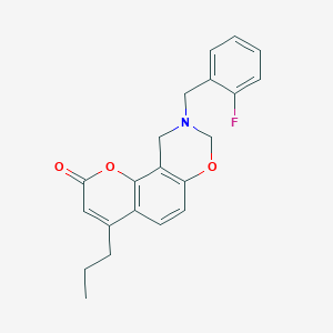 molecular formula C21H20FNO3 B361448 9-(2-fluorobenzyl)-4-propyl-9,10-dihydro-2H,8H-chromeno[8,7-e][1,3]oxazin-2-one CAS No. 848986-34-5